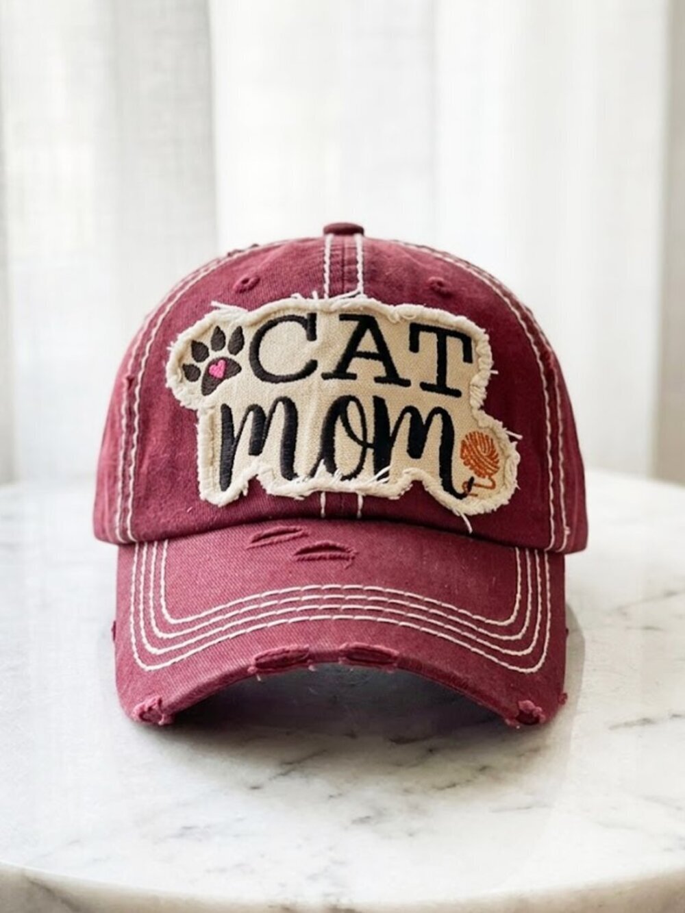 Burgundy Cat Mom Baseball Cap